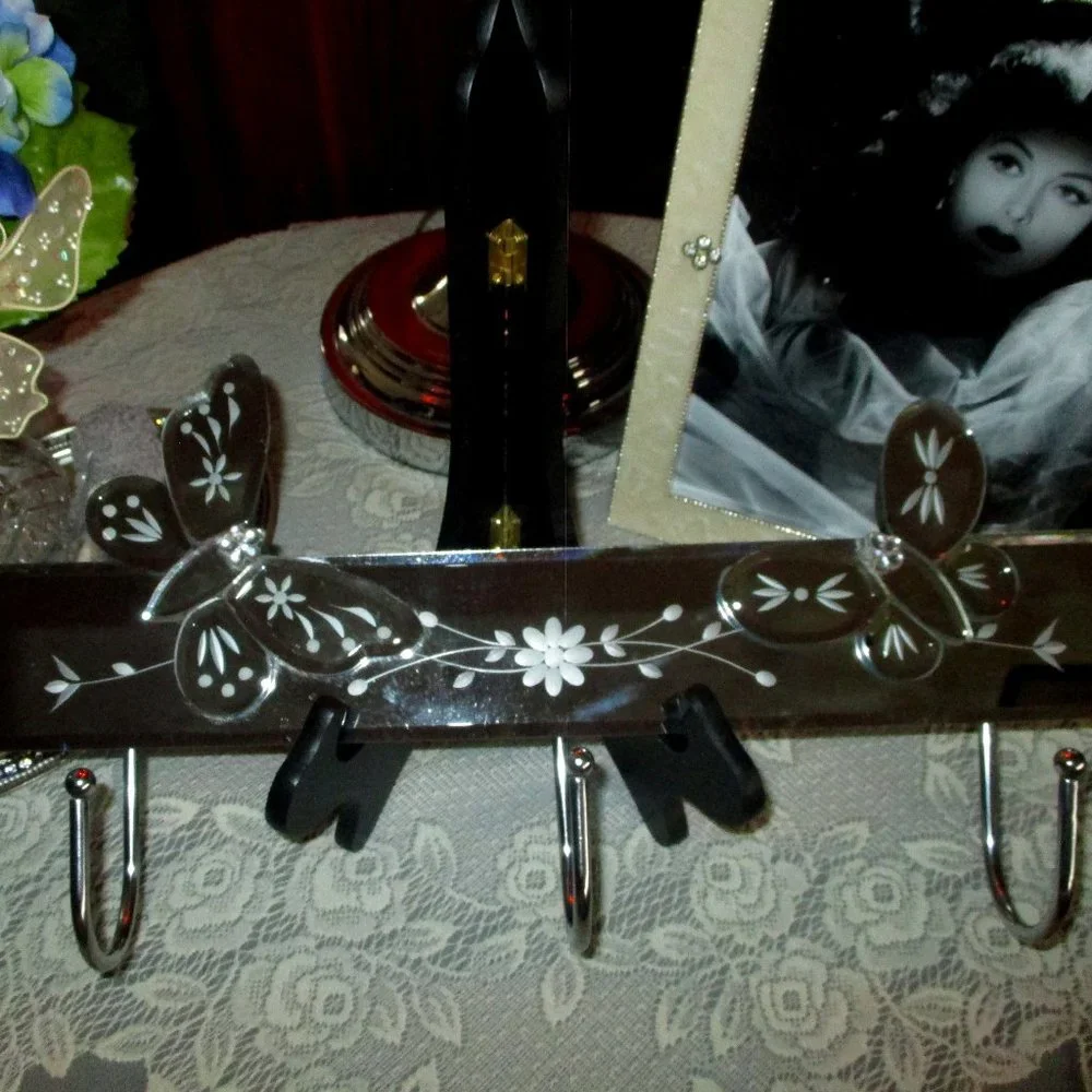 Mirrored Butterfly 3 Hook Wall Rack